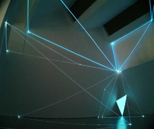 01 CARLO BERNARDINI, PERMEABLE SPACES 2002, Optical fibres, electro-luminescent surface; feet h 27x39x33; Triennial of Milan.