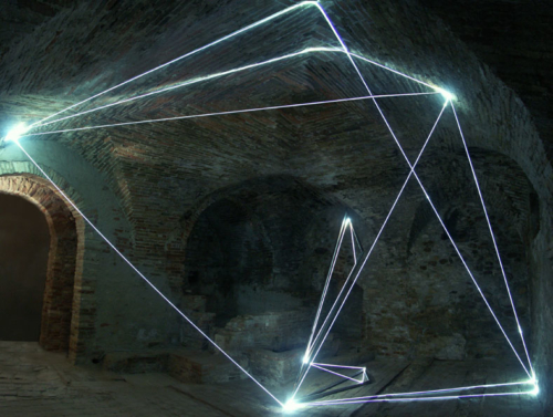 03 CARLO BERNARDINI, LIGHT CATALYST 2005, stainless steel, optic fibers, feet h 11x14x22; Castelbasso, Fondaco-Palazzo Pirocchi.