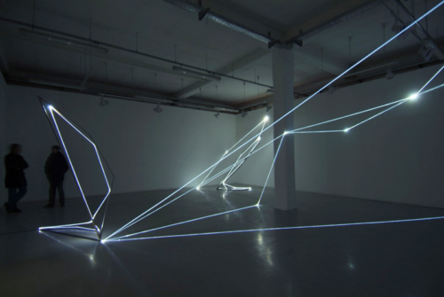 09 CARLO BERNARDINI, Light Catalysts 2005, stainless steel, optic fibers, feet h 14x42x36 and h 14x16x14; Torino, Velan Contemporary Art Center.