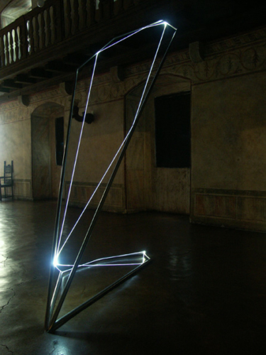 27 CARLO BERNARDINI, States of Lighting 2005; stainless steel, optic fibers, feet h 14x5x3. Gorizia, Castello di Gorizia.