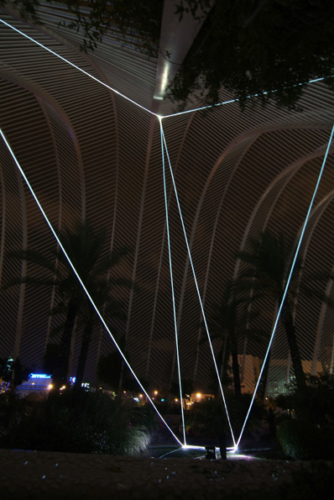 11 CARLO BERNARDINI, PERMEABLE SPACE 2008. Fiber optic installation, feet h 33x55x28; Valencia, Ciudad De Las Artes Y Las Ciencias.