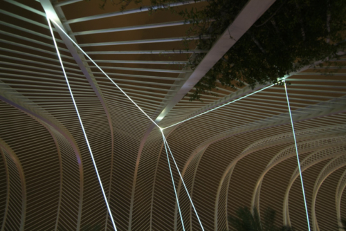 12 CARLO BERNARDINI, PERMEABLE SPACE 2008; Fiber optic installation, feet h 33x55x28. Valencia, Ciudad De Las Artes Y Las Ciencias.