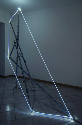 15 CARLO BERNARDINI, LIGHT ACCUMULATOR 2007; Camshafts, optic fiber, feet h 8x9x3.