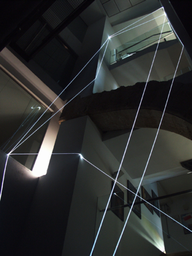 16 CARLO BERNARDINI, PERMEABLE SPACE 2008; Fiber optic installation, feet h 44x11x9. Valencia, La Nau - Universidad de Valencia.