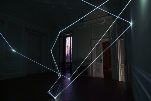 42 CARLO BERNARDINI, LIGHT CATALYST 2008; Stainless steel and fiber optic installation, feet h 16x28x22; Chiari (Brescia) Villa Mazziotti.