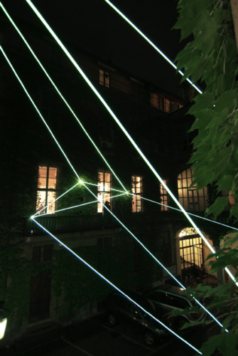 14 Carlo Bernardini, Suspended Crystallization 2010; optic fibers installation, feet h (from ground) 35x41x47. Luci d'Artista 2010; Turin XIII edizione, Palazzo Bertalazone di San Fermo XVII sec.