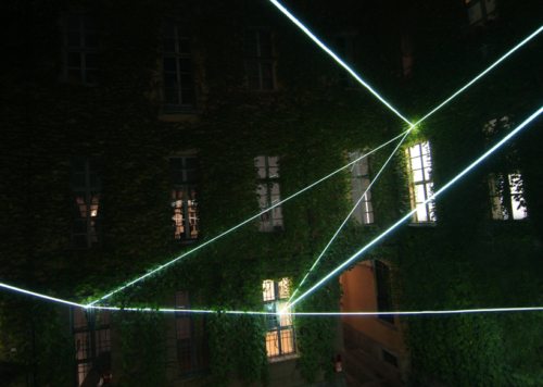 15 Carlo Bernardini, Suspended Crystallization 2010; optic fibers installation, feet h (from ground) 35x41x47. Luci d'Artista 2010, Turin XIII edizione; Palazzo Bertalazone di San Fermo XVII sec.