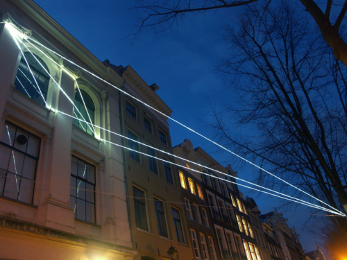 17 Carlo Bernardini, The Light that Generates Space 2010, optic fibers installation, feet h (from ground) 55x55x36. NIMk - Netherlands Media Art Institute; Sonic Acts, The poetics of space, Amsterdam.