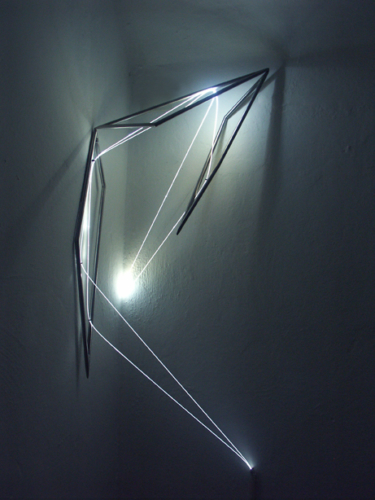 56 Carlo Bernardini, Progressive Code 2010; optic fibers, stainless steele, feet h 4x2x1; Delloro Arte Contemporanea, Rome.