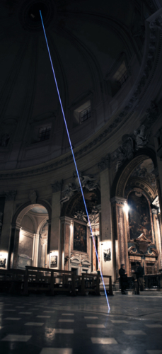 58 Carlo Bernardini Light beyond the matter, 2011 Optic Fiber installation, feet h mt 128 x 39. Basilica S.Maria in Montesanto, Rome