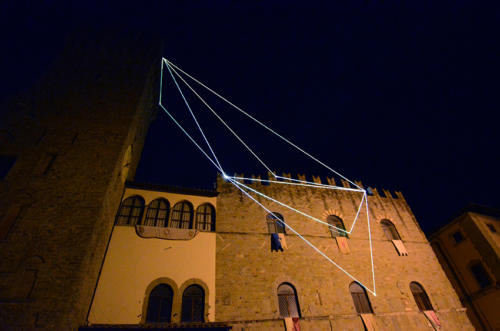The breath of the vacuum, 2014Optic fibers installation, mt h 35 x 20 x 8.Icastica 2014, Piazza della Libertà, Arezzo.