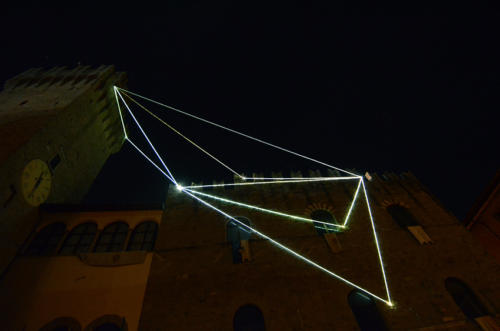 The breath of the vacuum, 2014Optic fibers installation, mt h 35 x 20 x 8.Icastica 2014, Piazza della Libertà, Arezzo.