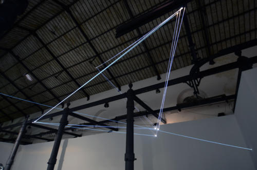 Suspended Vacuum, 2013Optic fibers installation, mt H 12 x 22 x 9.Digital Life, MACRO Testaccio, Roma.