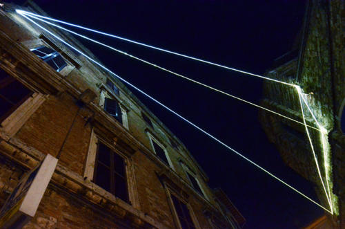 Corporeality of Light, 2013 Optic fibers installation, mt h 7 x 20 x 6,5.Perugia, Via dei Priori - Torre degli Sciri.