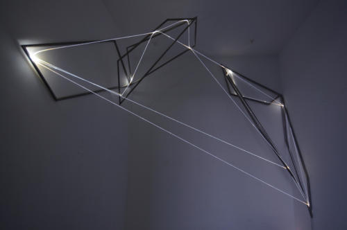 Light Tension, 2013Optic fibers, stainless steel, cm h 250 x 230 x 220.Milano, Temporary Museum for New Design, SuperstudioPiù, Salone del Mobile.