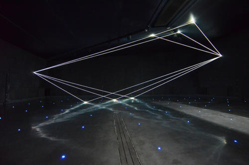 Invisible Dimensions, 2016 Optic fibers installation, mt H 5,22 x 18,50 x 7,00.Milano, La Porta di Milano, Aeroporto di Malpensa, (Terminal 1).