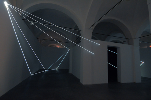 02 Carlo Bernardini Beyondlimit, 2016 Fiber optic installation, mt h 4,5 x 11 x 12. Mata, Ex Manifattura tabacchi, Modena