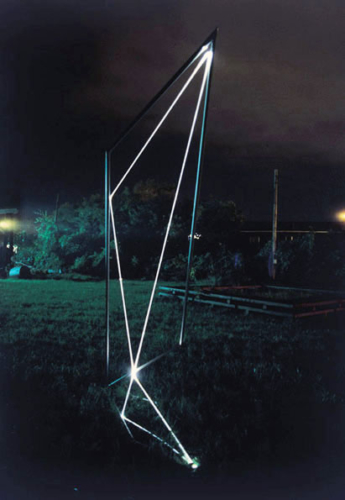 34 CARLO BERNARDINI, Space Drawing 2002, Stainless steel, optical fibers, feet h 10x3x3; Sculpture Space, Utica, New York.