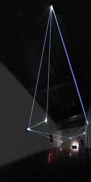 Carlo Bernardini, The light of infinity, 2022, Installazione ambientale in fibre ottiche, mt h 4 x 4,50 x 9,70. Biennale Light Art, 2022, Casa del Mantegna, Mantova