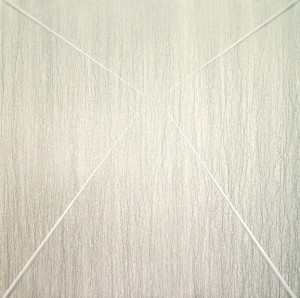 07 CARLO BERNARDINI, Superficie virtuale con linee di luce:ombra 1996, pigmenti in polvere acrilici bianchi e fosforo su tavola, cm h 175x175 (in luce reale).  